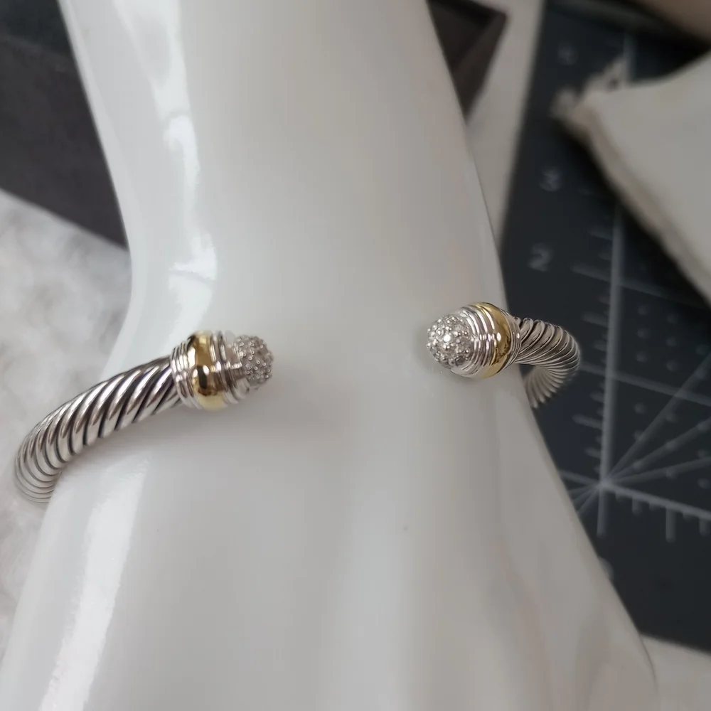 David Yurman 5 mm Cable Silver & Yellow Gold With Diamonds Bracelet - Picture 3 of 9